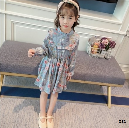 dress floral lengan panjang anak
